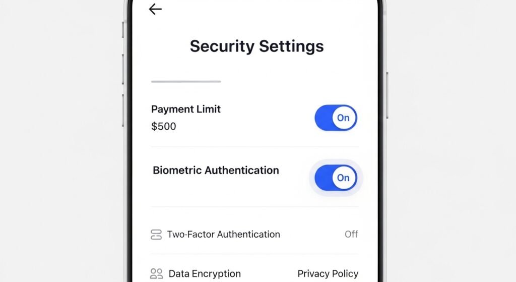 모바일 앱에서 AI 결제 권한 및 한도를 설정하는 대시보드 화면