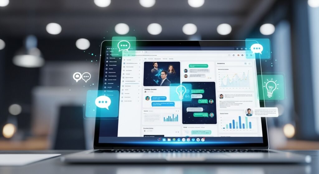 유저들이 온라인 커뮤니티에서 실시간으로 팁과 전략을 공유하는 모습